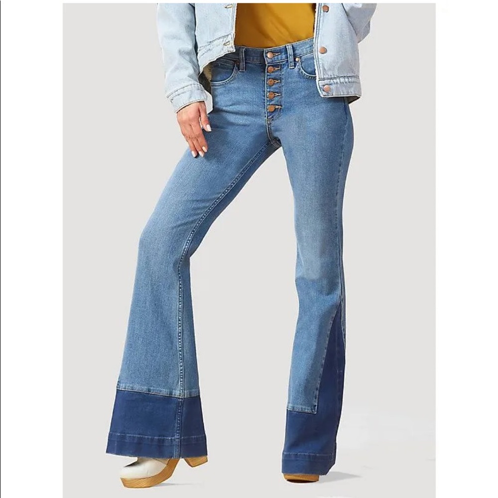 Wrangler high rise two color flare jeans